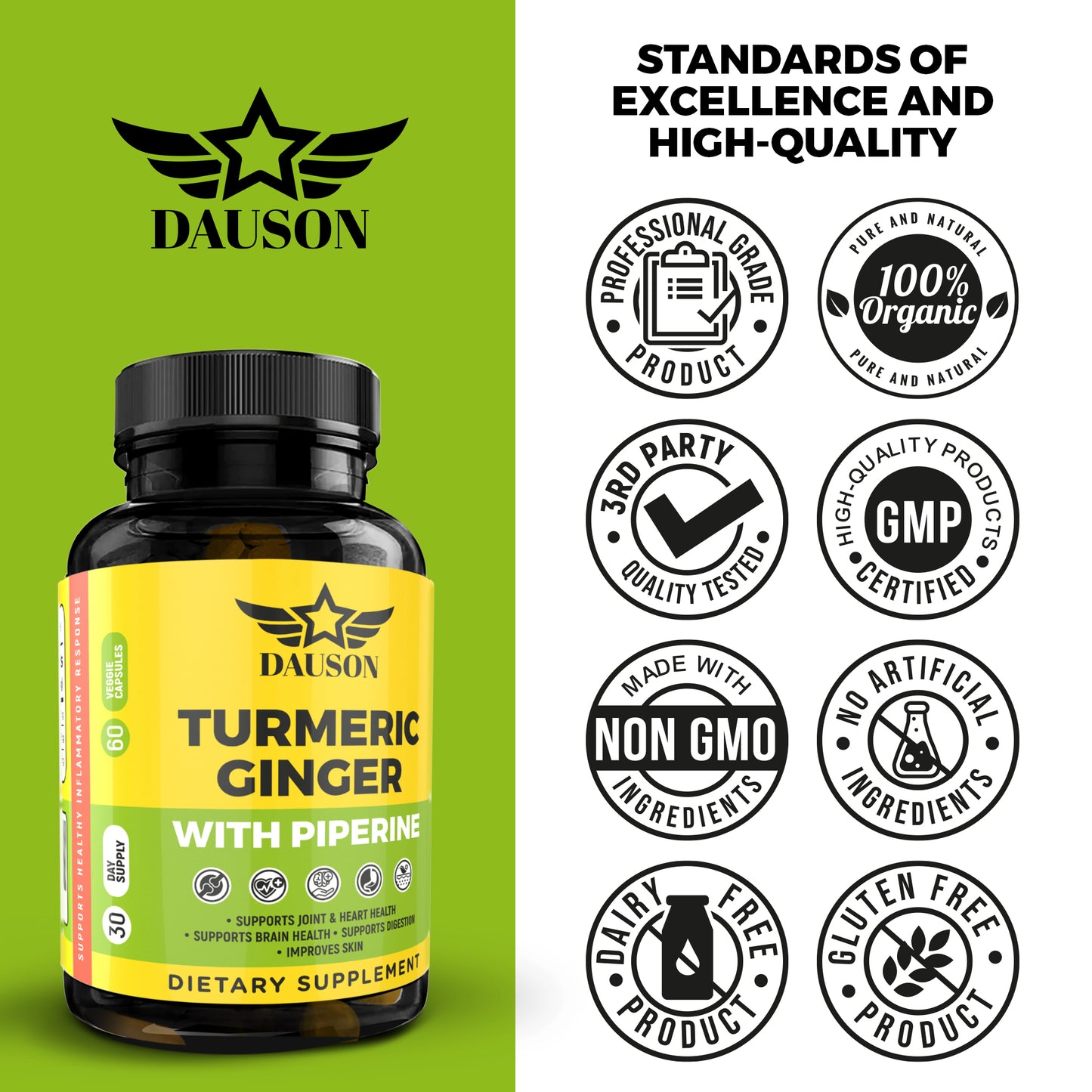 Turmeric Curcumin and Ginger Supplement – amplified by Piperine for superior absorption and comprehensive health benefits.