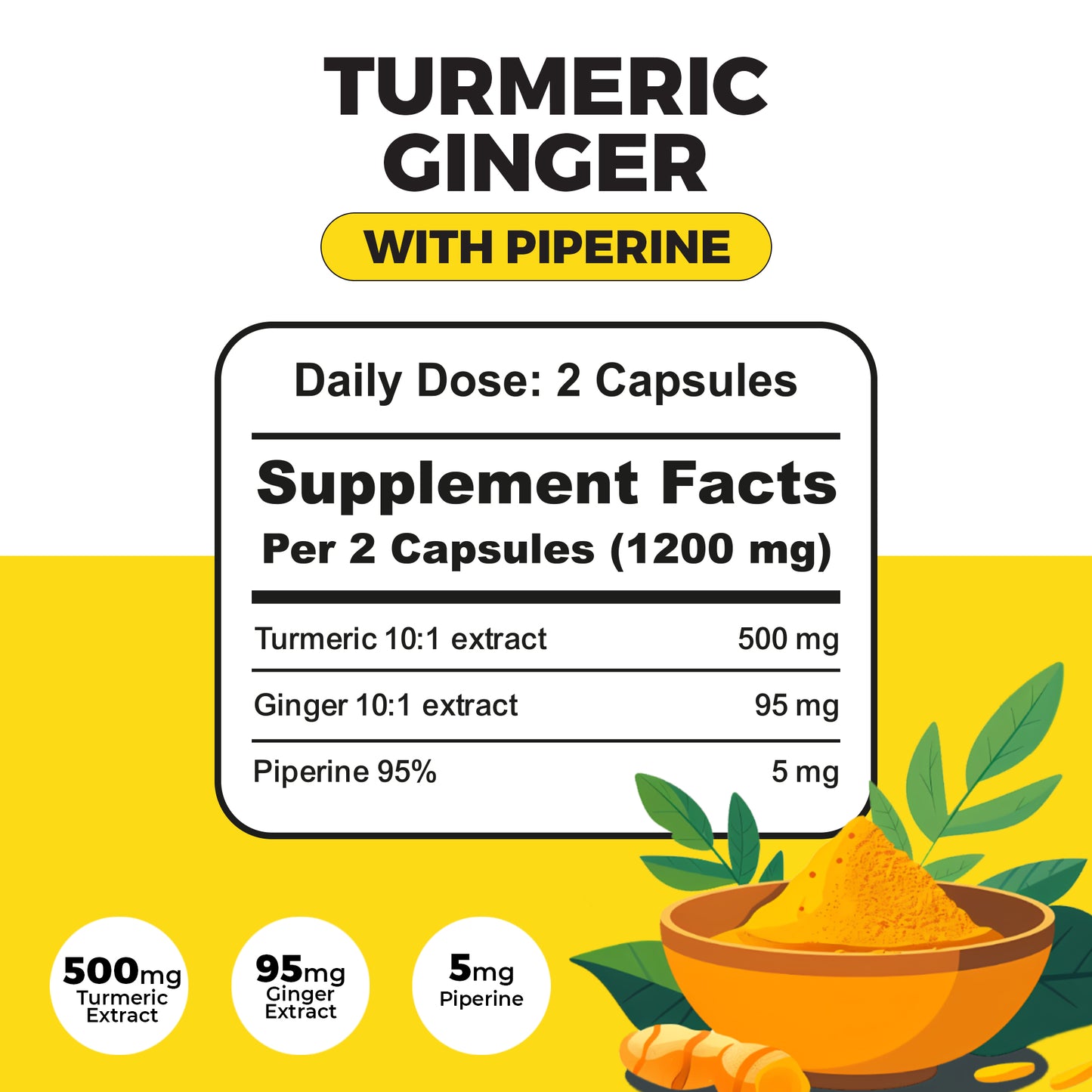 Natural Turmeric Curcumin Supplement with Ginger and Piperine – fosters joint resilience, gut harmony, and glowing skin.