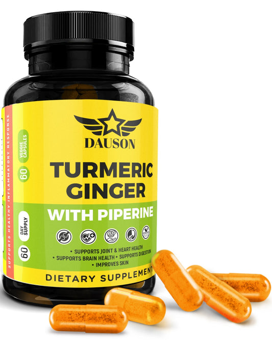 Turmeric curcumin supplement with ginger, black pepper, vitamin D3, C, and zinc for immune and joint support, 60 capsules bottle
