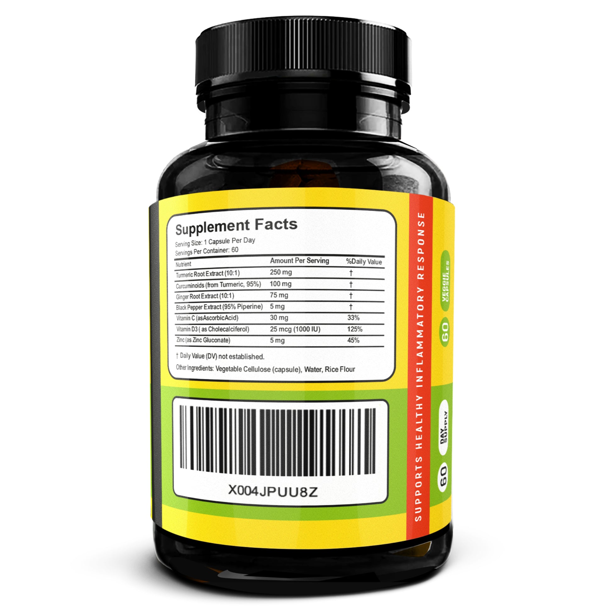 Turmeric Ginger with Black Pepper, Vitamin D3, Zinc & Vitamin C – 60 Capsules – Immune & Joint Support Supplement – High-Potency Curcuminoids – 1 Capsule Daily – 2 Month Supply - Von LLC