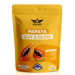Ingredients of Papaya Gut and Glow Powder including papaya, ginger, turmeric, vitamin C, zinc and D3
